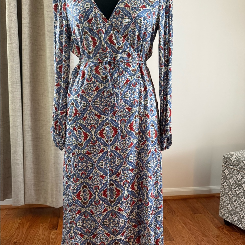 Zara Blue and Red Long Sleeve Maxi Dress